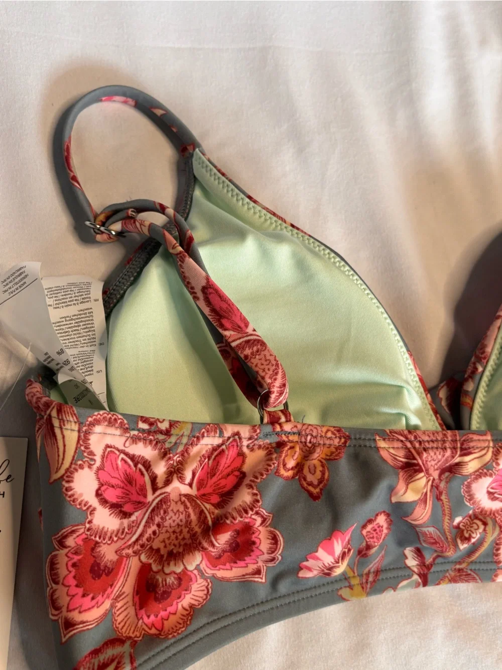 Cupshe Gray Floral Bikini Set with Pink and Red Accents